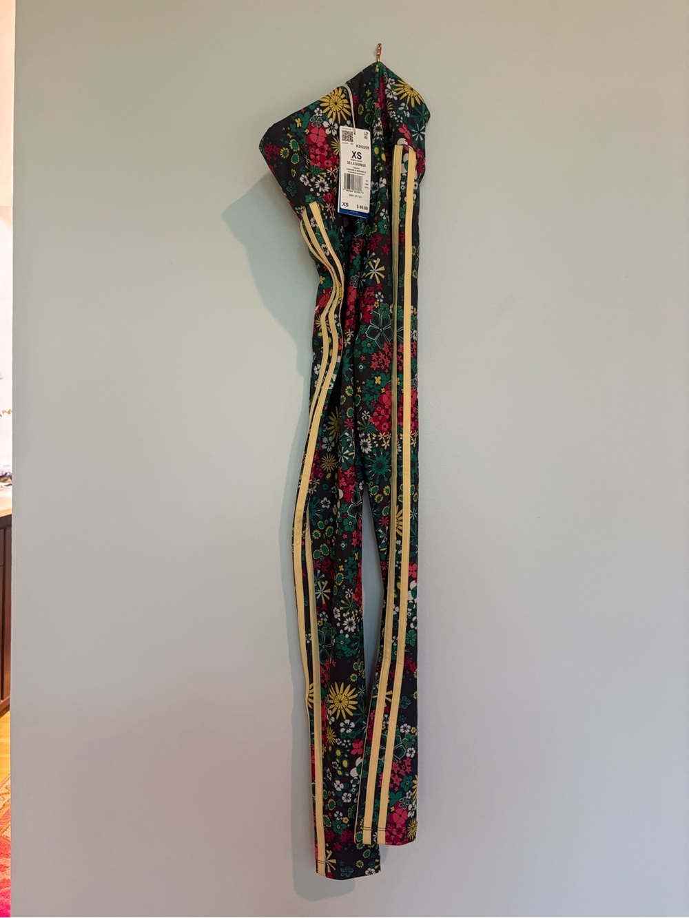 adidas Black Floral Track Pants with Yellow Side Stripes- Liberty collab